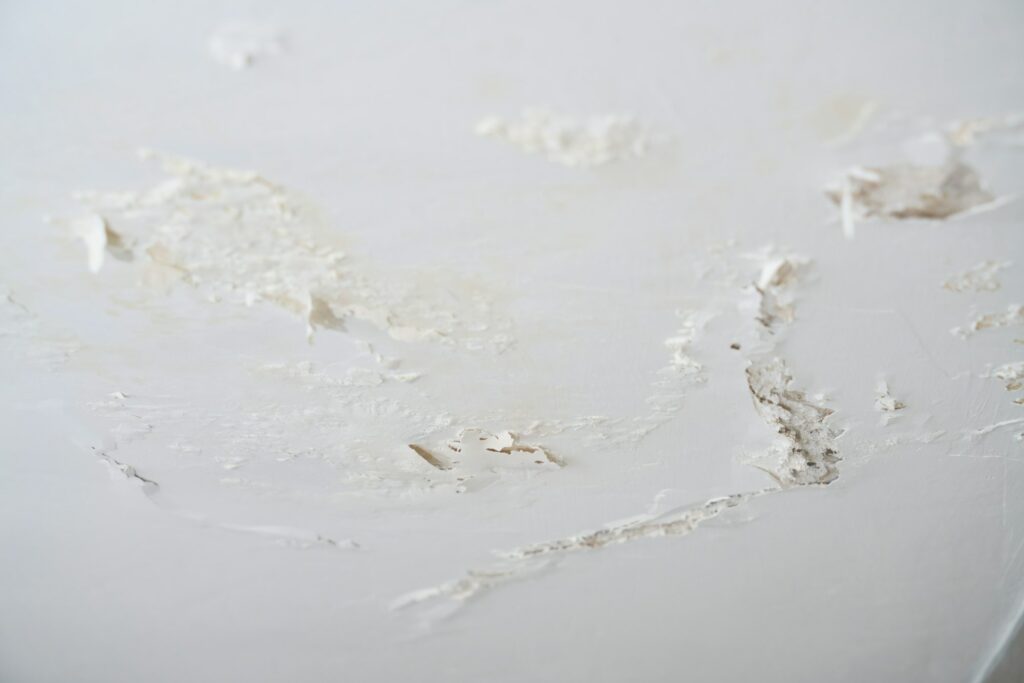 Moisture or saltpeter on the wall and ceiling.